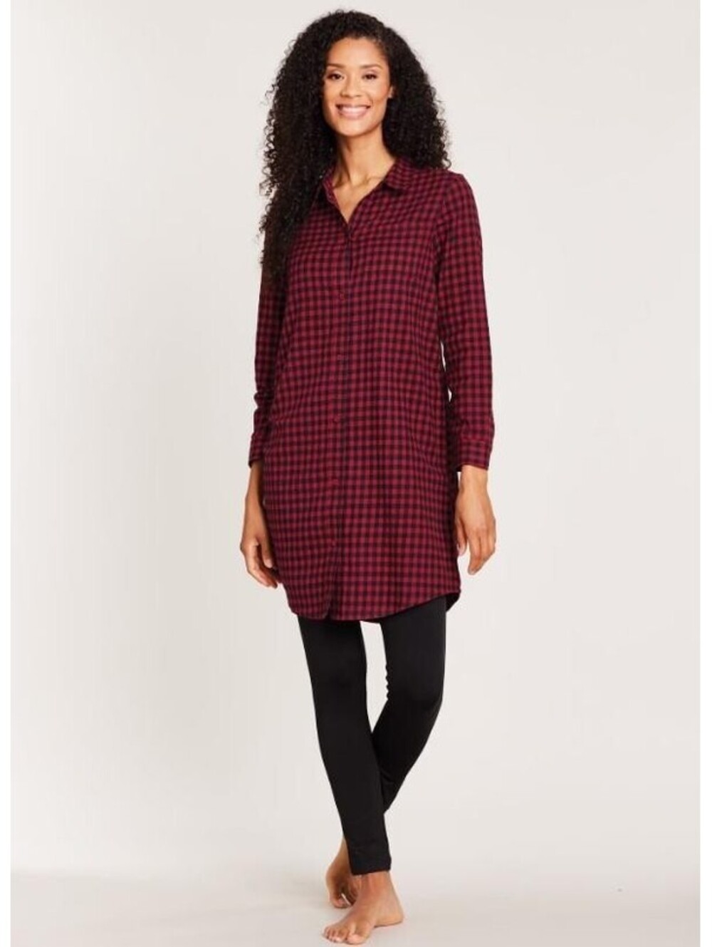 NEW Red & Black Buffalo Plaid Sz Small Flannel Pajama Lounge Night Shirt BLAIR